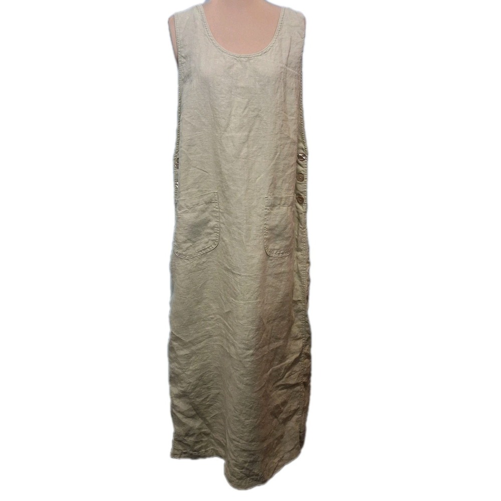 TSD Two Star Dog VTG 90s 100% Hemp Jumper Overall Dress Light Sage Green Sz XL‎